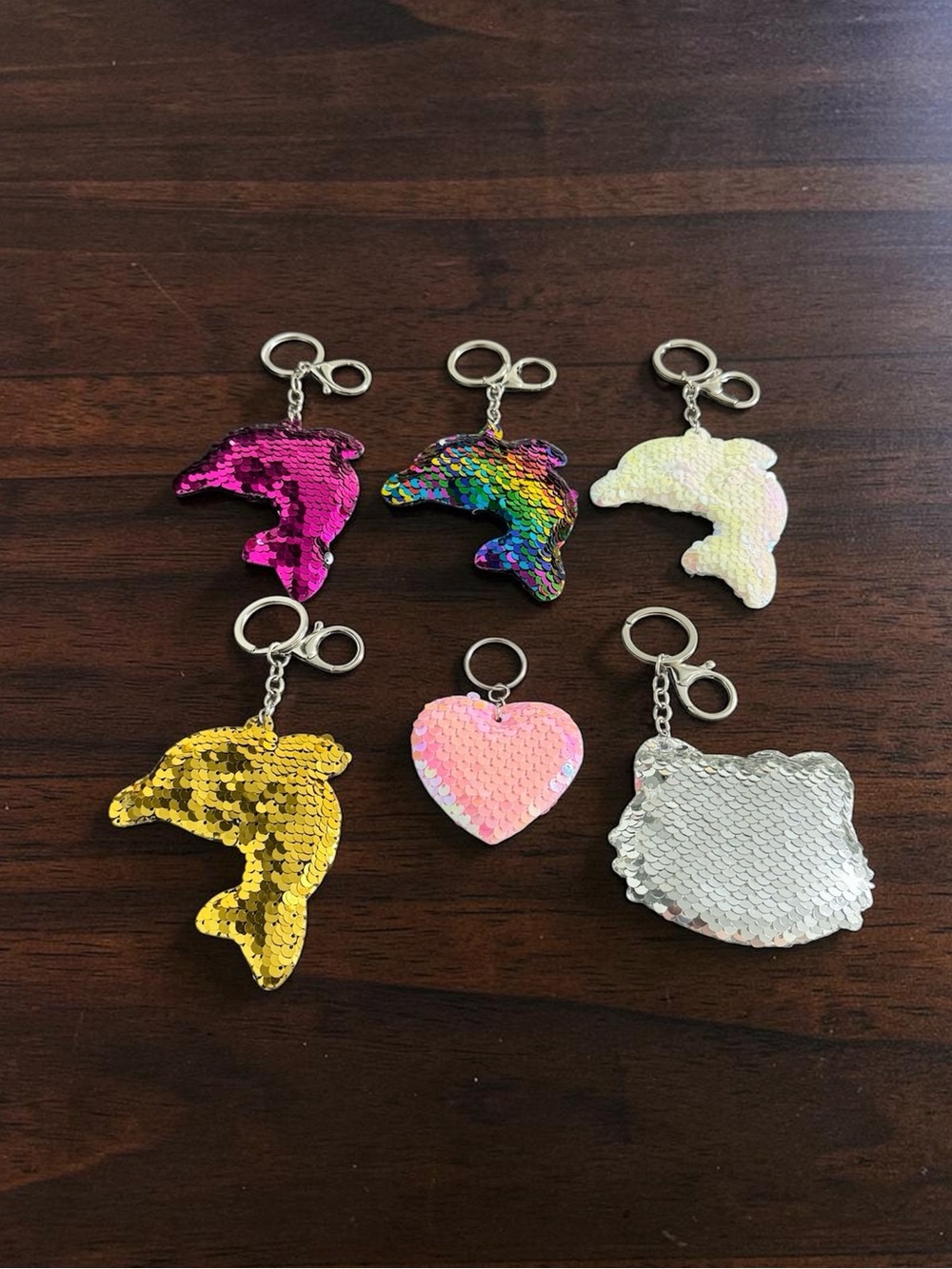 Sequin Keychains ( Dolphin & Cat & Heart )